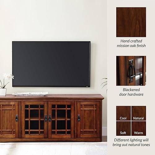 Miniatura 8 de Leick Home 82360 Soporte de TV de madera maciza Mission Oak de cuatro puertas para televisores de 65" Consola universal de TV para sala de estar,