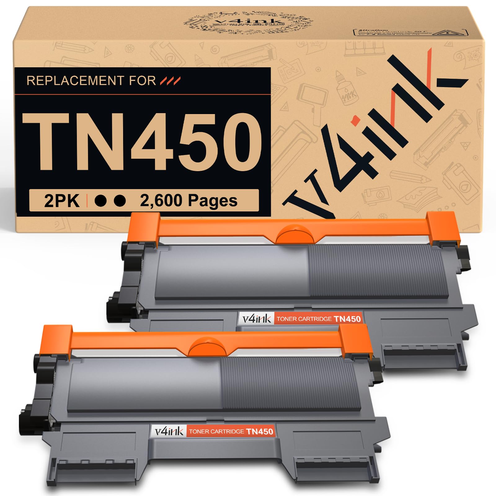 v4ink Compatible TN450 Toner Cartridge Replacement for Brother TN450 TN420 Toner Cartridge High Yield Use for HL-2240d HL-2270dw HL-2280dw MFC-7360n