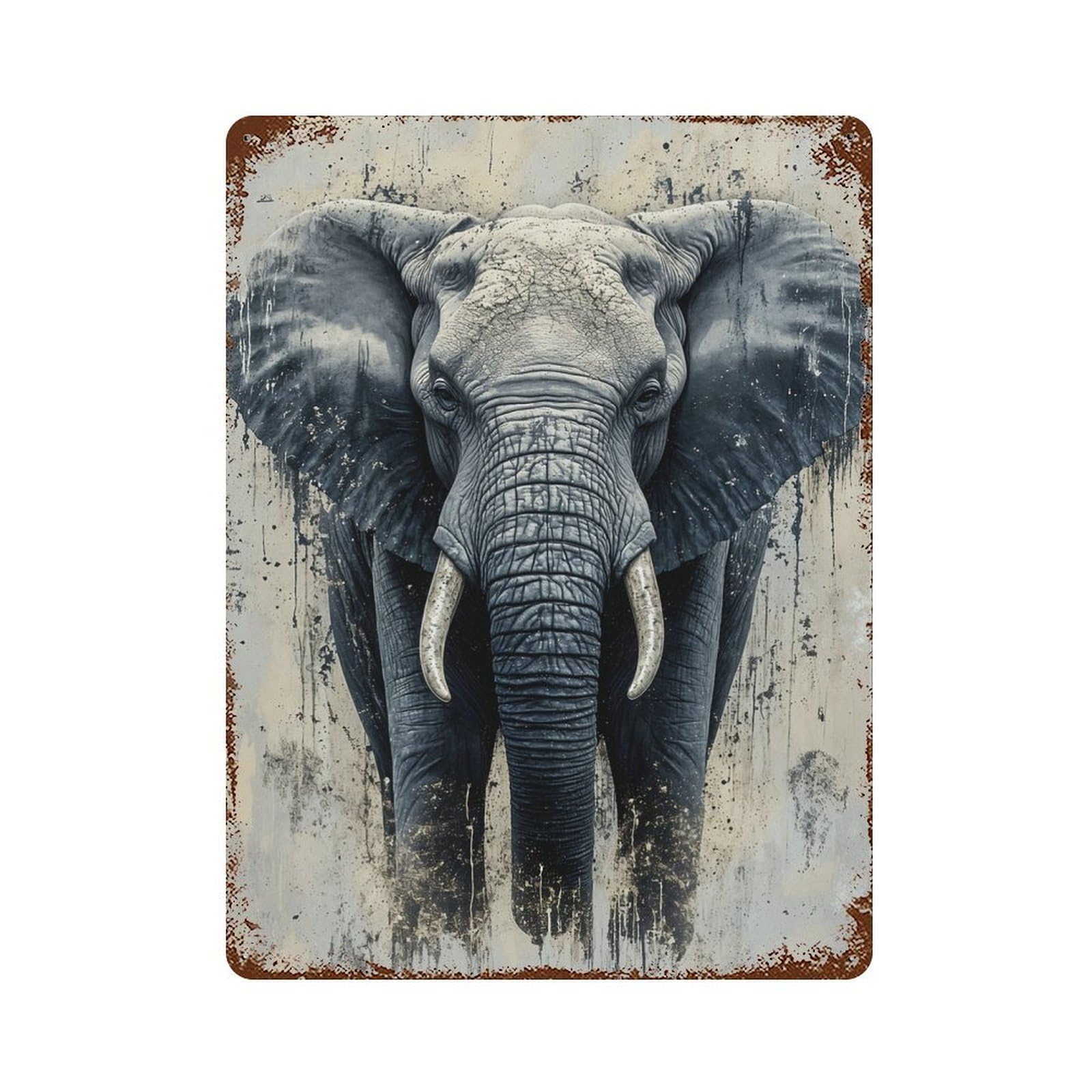 Vintage Rust Metal Sign with Elephant Portrait with Abstract Background Design 15.7"x11.8", for Office, Studio And Wall Decor, Farmhouse Wall Decor