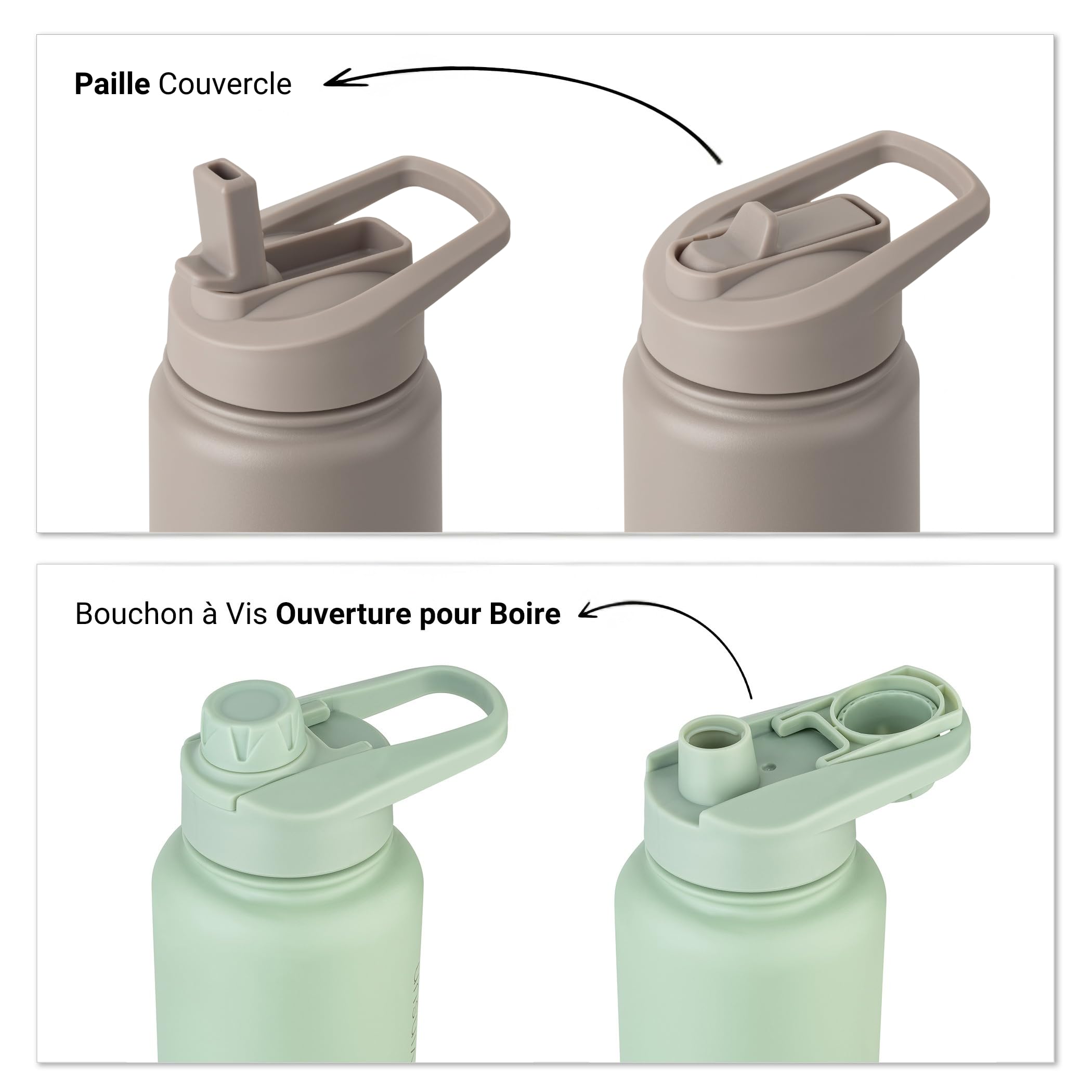 Vinsun Gourde Isotherme 1l - Anti-fuite, sans BPA, Reutilisable - Gourde Inox avec Paille et Ouverture pour Boire - Bouteille Isotherme Sport, École