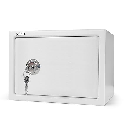 Rubik Key Operated Locker Safe Deposit Box Security Money Cash Safety Box With Key For Home Office 25K (Size, 25x35x25cm) White