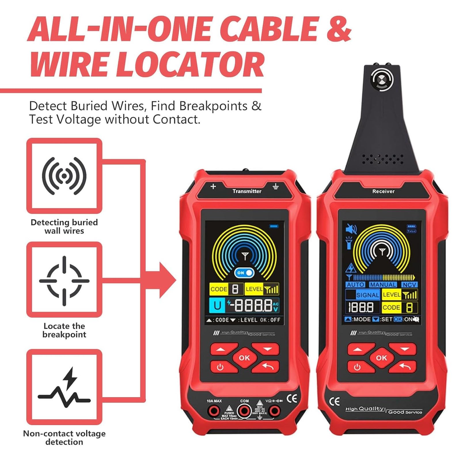 Eujgoov Localizador de Cables ET836, Detector de Cables 125kHz, Rastreador de Señales Subterráneas para Pared, Localizador de Roturas y Cortocircuitos, Probador de Tensión NCV con