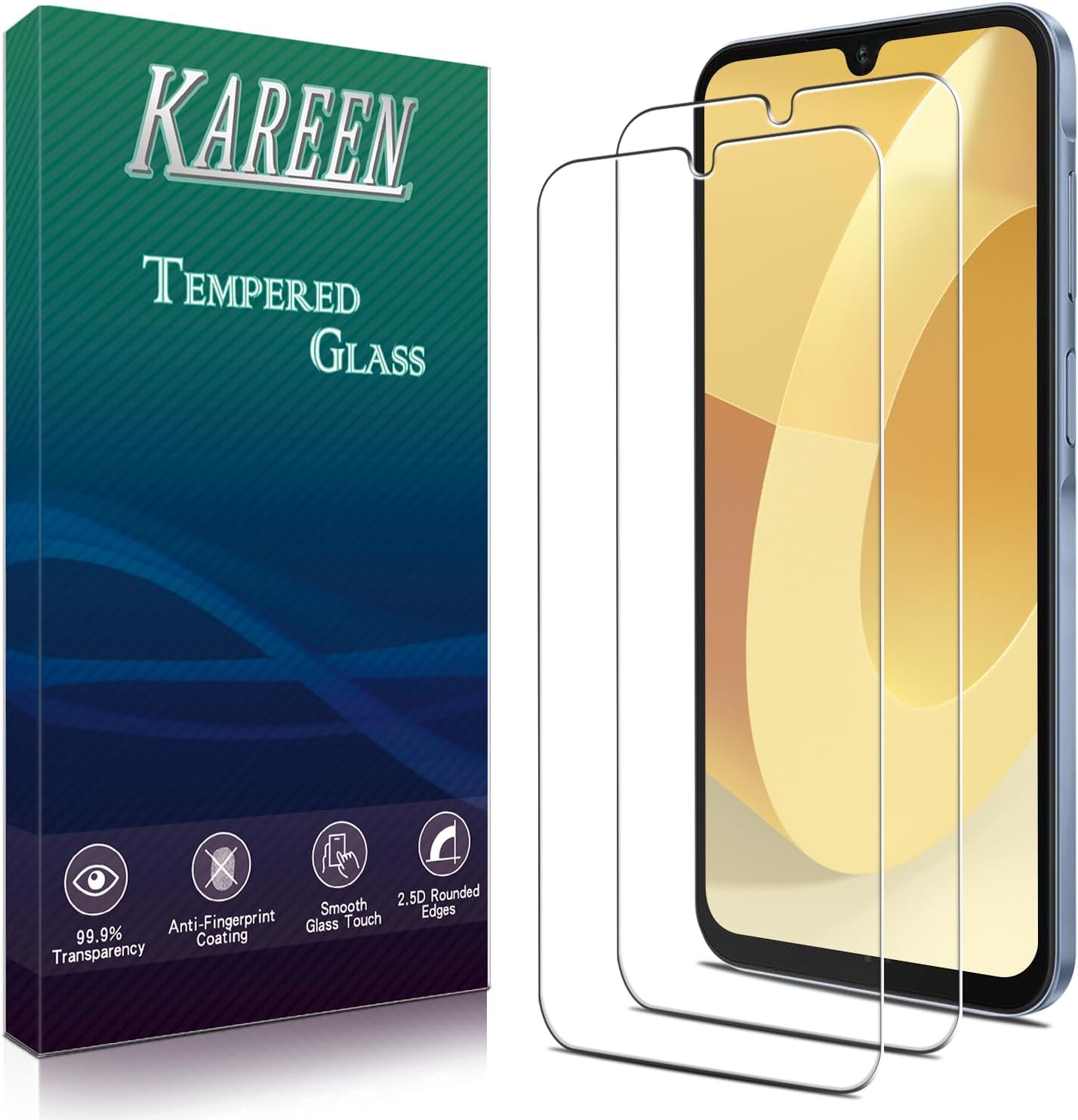 KAREEN 2-Pack Screen Protector for Samsung Galaxy A15 5G Tempered Glass, Anti Scratch, Bubble Free, 9H Hardness, Easy to Install