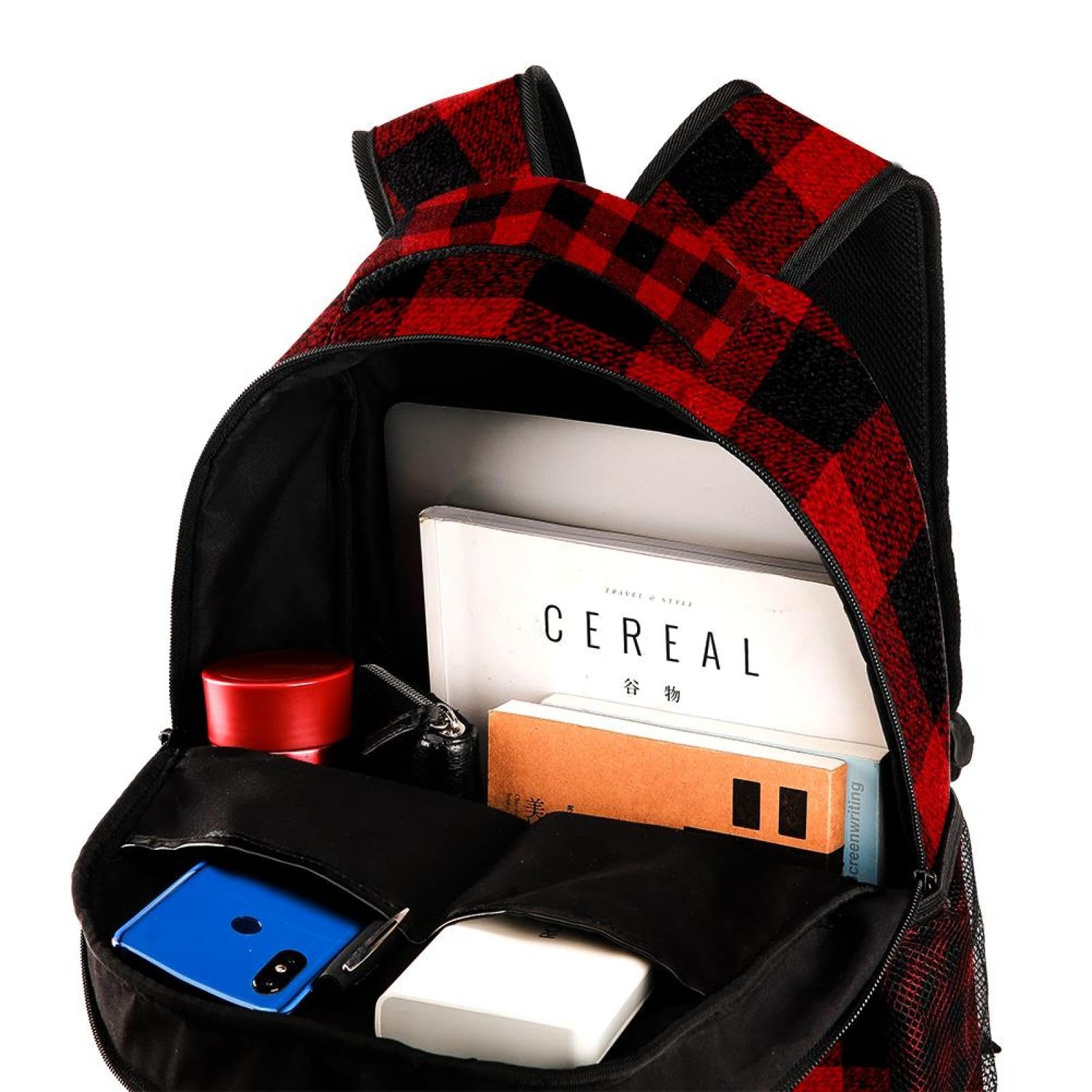 Zaino scolastico per uomini e donne, borsa da viaggio per computer portatile con griglia nera e nera, zaino leggero per università, zaino casual per libri