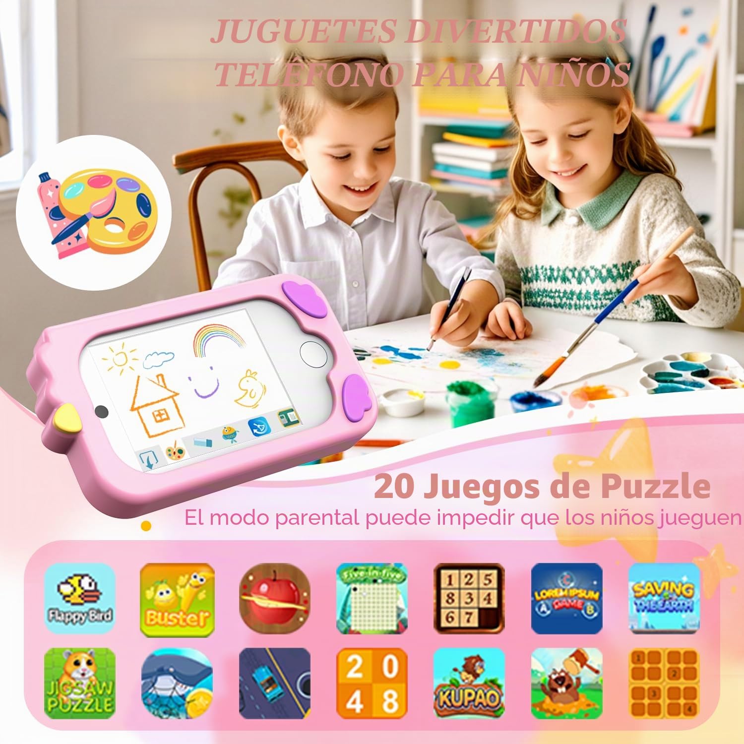 CHAKEYAKE Smartphone Camara Fotos Infantil, Teléfono Inteligente de Juguete con Táctil de 2,8", Doble Cámara, Tarjeta de 32 GB, Juegos Educativos, Audiolibro, cumpleaños para niños de 3 a 10 años