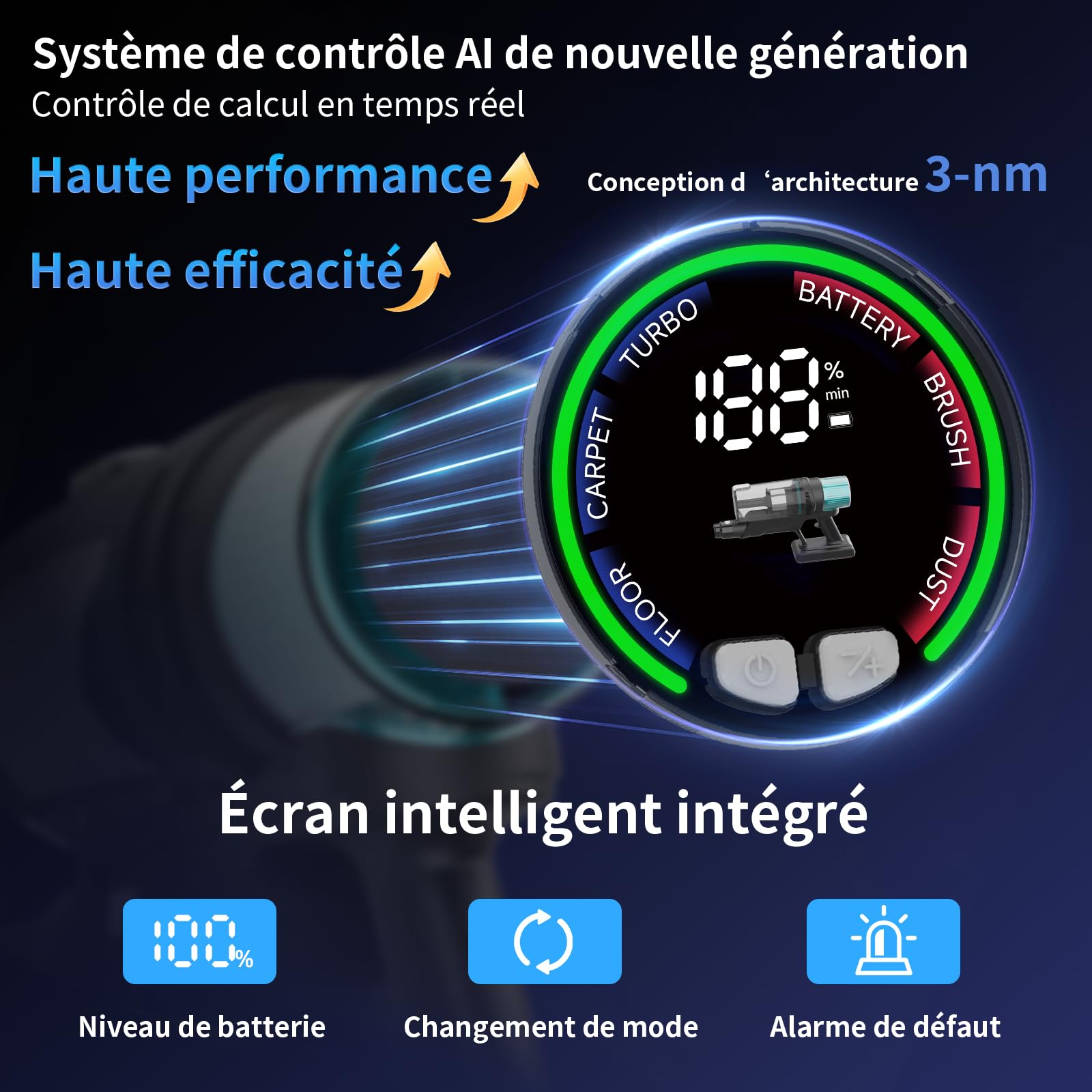 Hearten Aspirateur Balai sans Fil Puissant avec Tuyau Flexible, 70kPa/ 600W