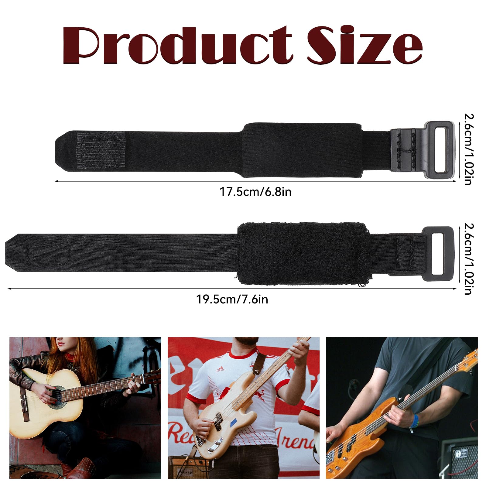 2 PCS Guitar String Mute Dampener Black Guitar Mute Guitar String Cover Tape Adjustable Bass Mute Fingerboard Mute Straps Guitar Neck Mute Belt Musical Instrument Accessories