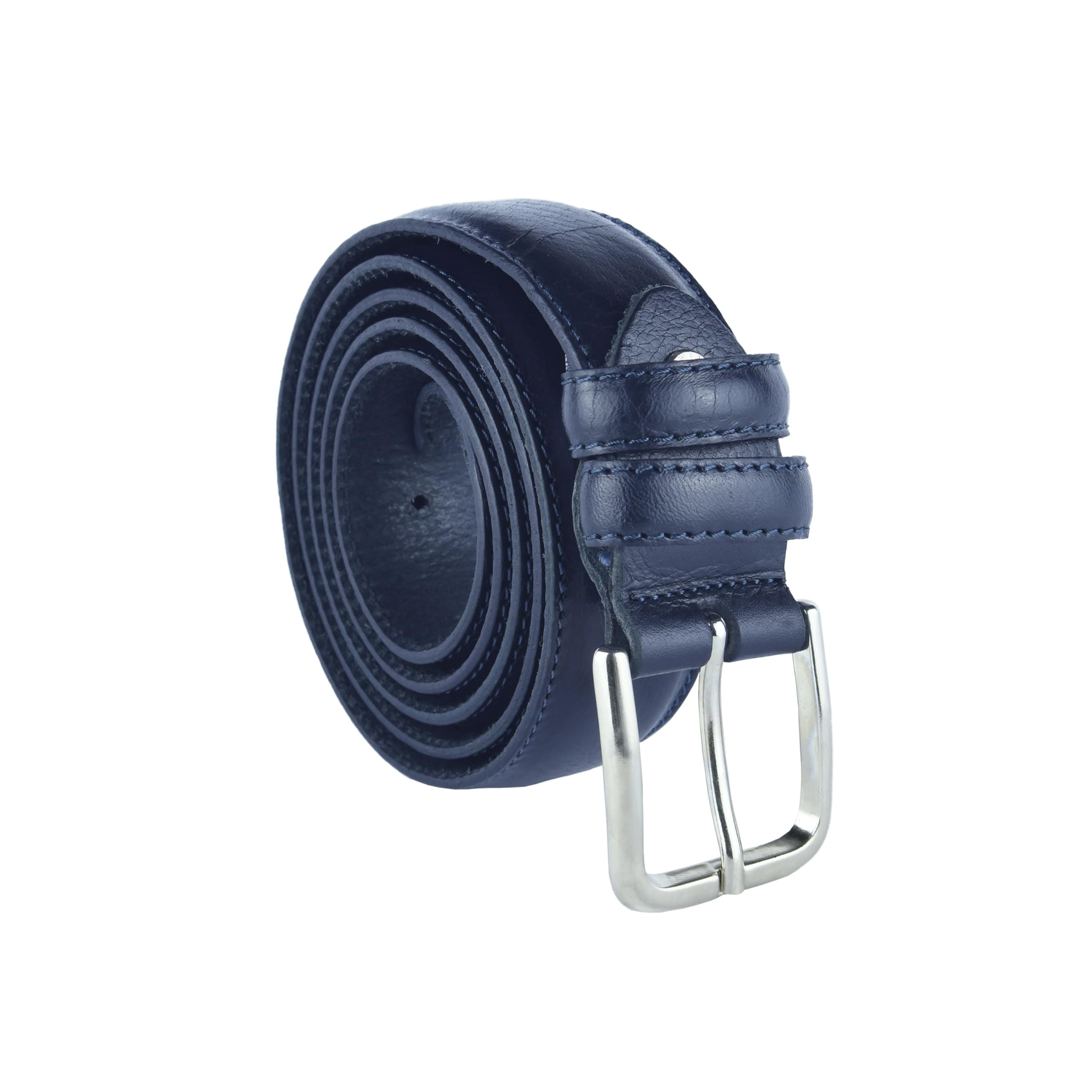 Conte Massimo Men's Genuine Leather Belt with Stitching, Can Be Shortened, dark blue, 110 (taglia 48-50) 3 cm