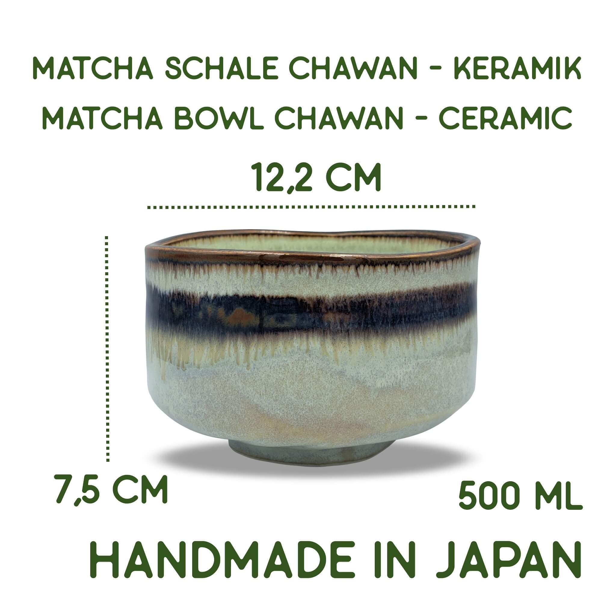 Japońska miska do matchy Chawan Wasabi ręcznie wykonana z ceramiki - wyprodukowana w Japonii - do japońskiej ceremonii przygotowywania herbaty matcha