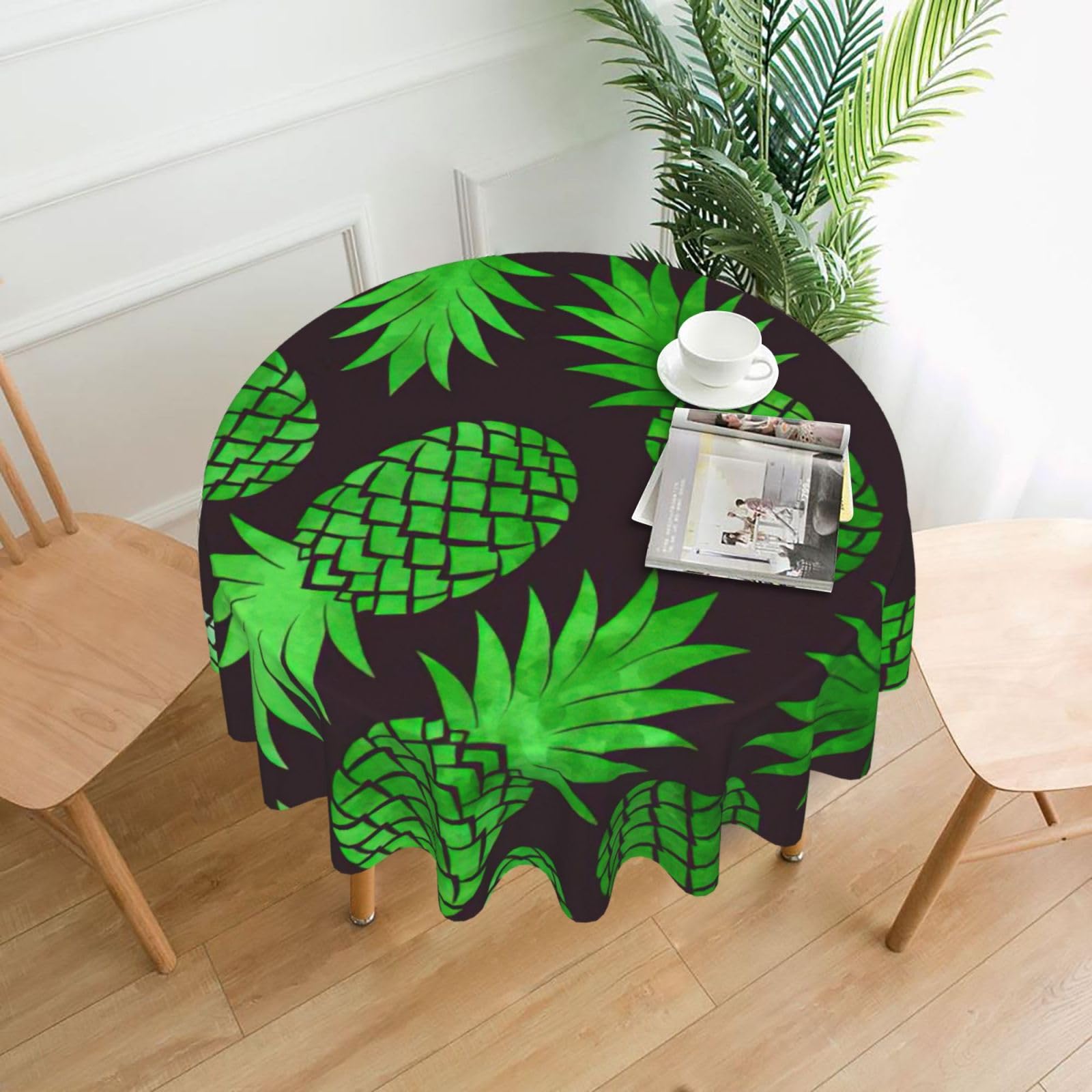 Uusnwaa Pineapple Art Print Round Tablecloth 60 Inch, Stain Wrinkle Resistant Washable Polyester Table Cover For Kitchen Party