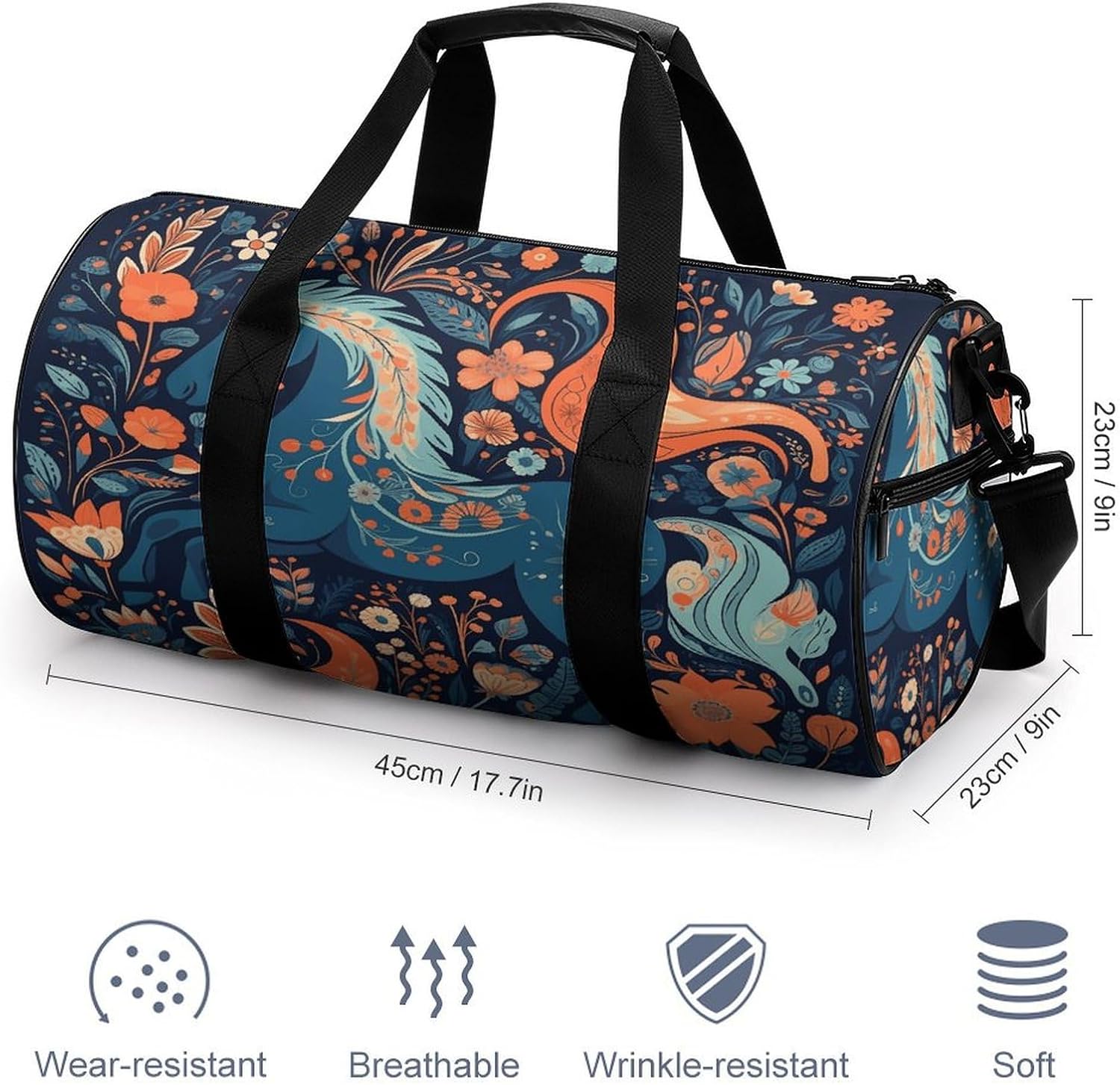 Aesthetic Sports Bag for Women Playful Pony Printed Duffle Travel Bag for Men Women Mini Workout Bags Cylindrical Gym Bag