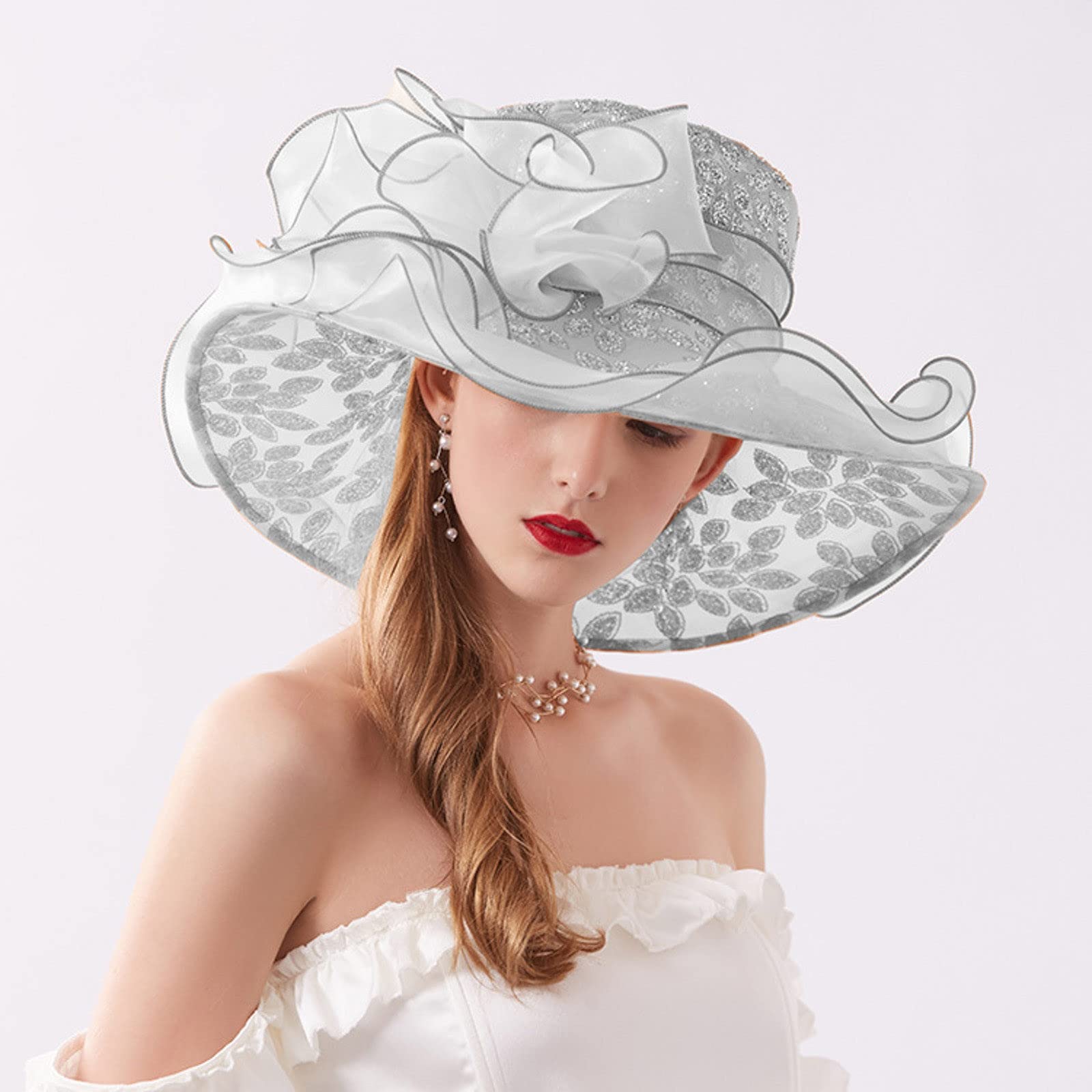 Bibi élégant pour femme - Chapeau de mariée - Chapeau de mariée - En maille - Avec fleurs et plumes - Style vintage années 1920 et 1950