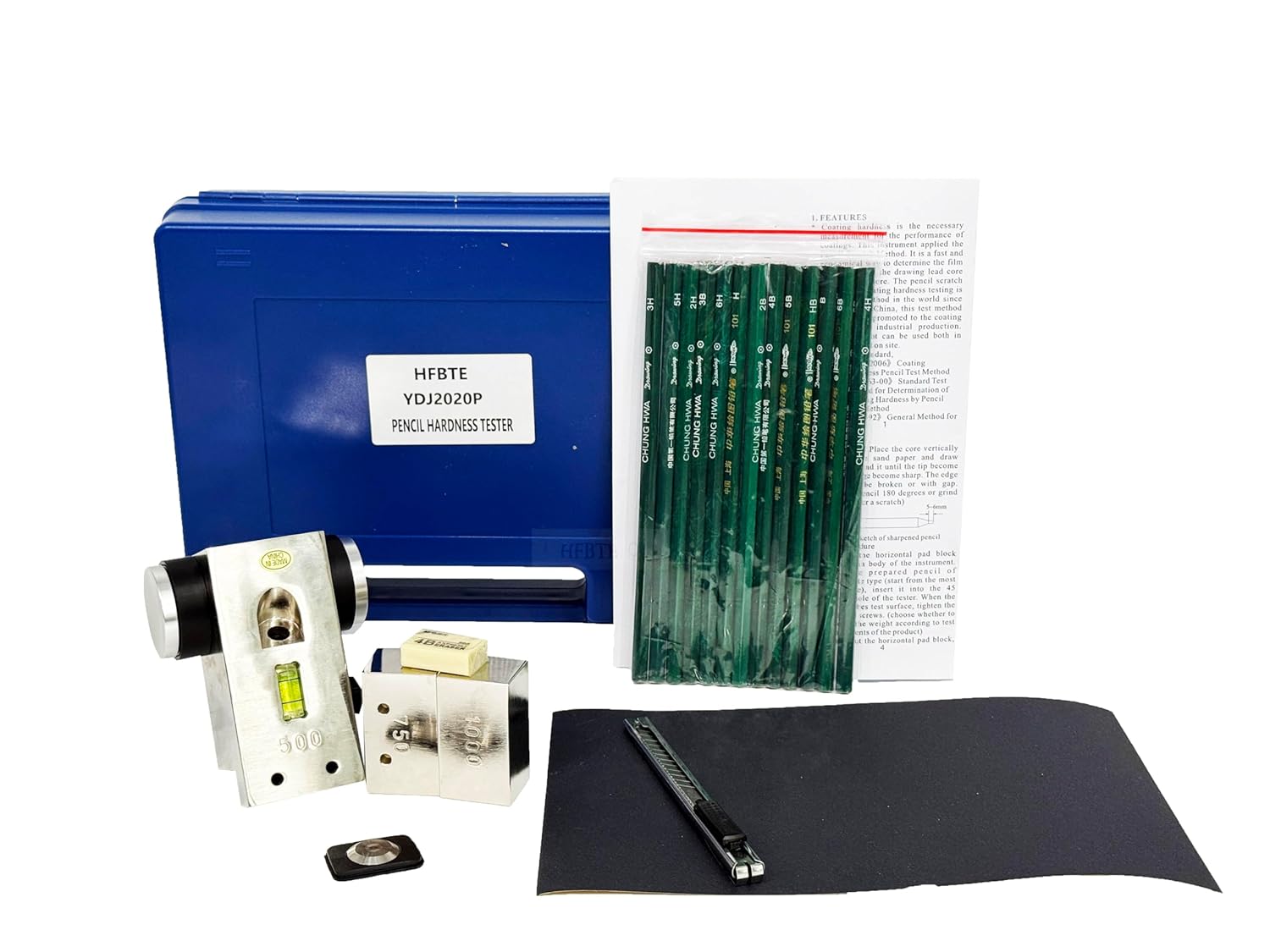 Pencil Hardness Tester Meter Paint Coating Film Scratch Tester Kit for Abrasion,Scratch Resistance Test with 13 Pcs Pencils 500/750/1000g Weights