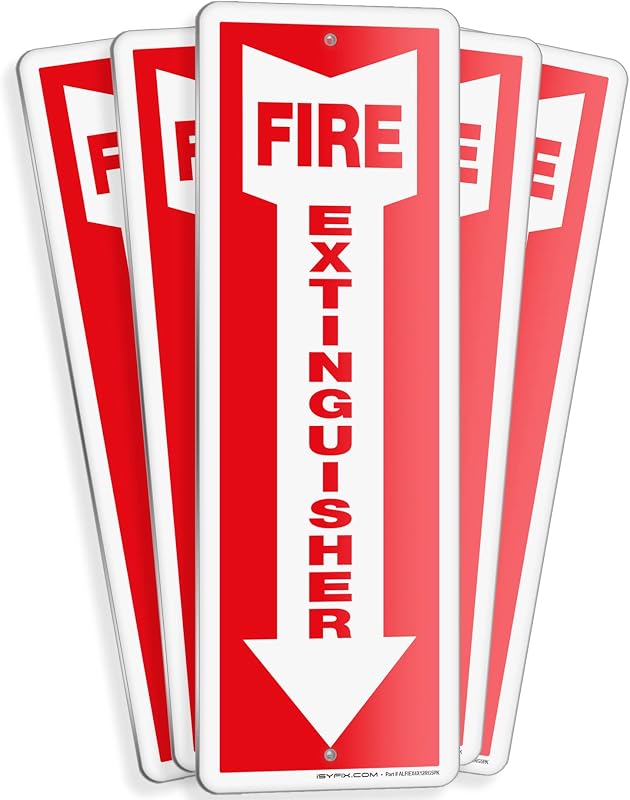 iSYFIX Reflective Fire Extinguisher Aluminum Signs, 4x12 Inch, 5 Pack | Laminated, UV and Fade Resistant, Indoor and Outdoor, for Business, Schools, Hospitals, Home