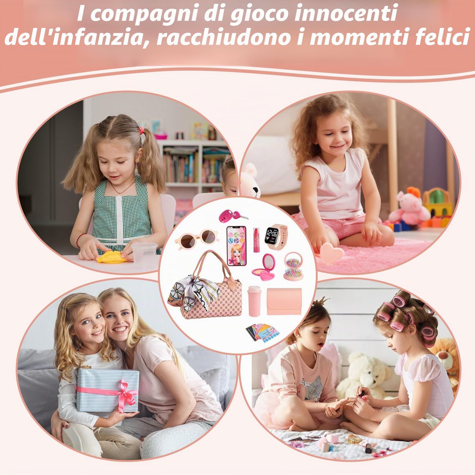 Borsetta per ragazze – Il mio primo set di borsa per bambini con accessori e trucco da gioco, contiene telefono, portafoglio e giocattoli da ruolo per bambini dai 3 anni in su, per bambine