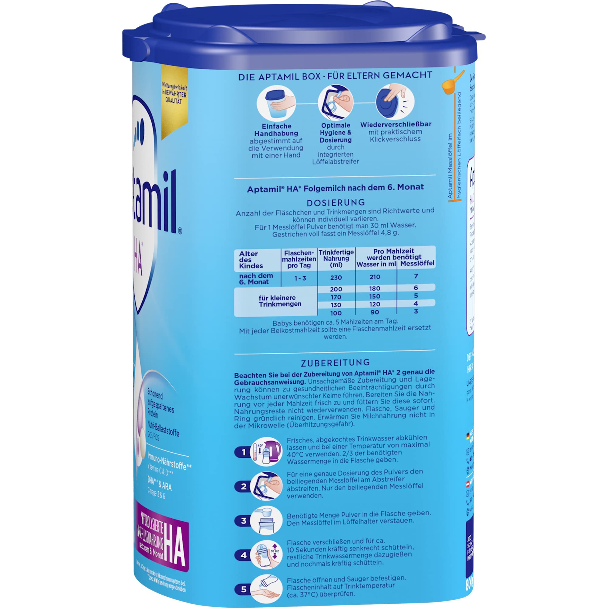 Aptamil HA 2 – Anschlussnahrung nach dem 6. Monat, Mit Omega 3 & 6, DHA, ARA & ALA, Nur Laktose, Ohne Palmöl, Babynahrung, Milchpulver, 1x 800g (Packung mit 4)
