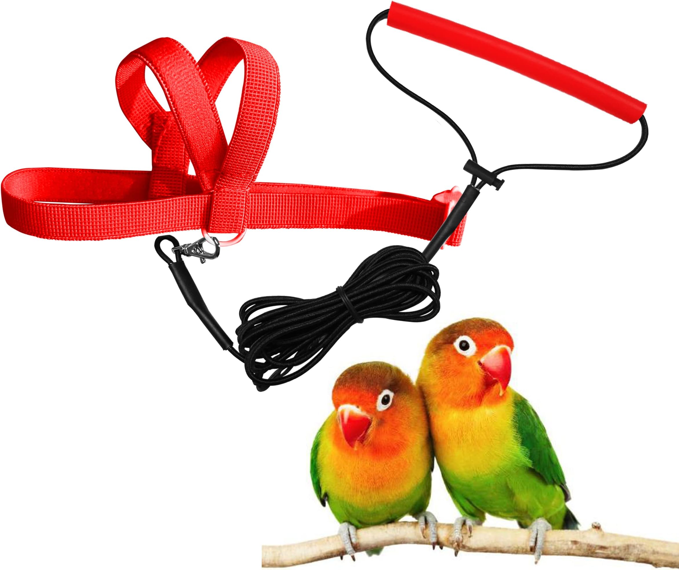 VANFAVORI Adjustable Bird Harness with 80 Inch Leash, XS Size for Peony Parrot Love Bird Weight 45-65 Grams with Outdoor Flying Training Rope, Red