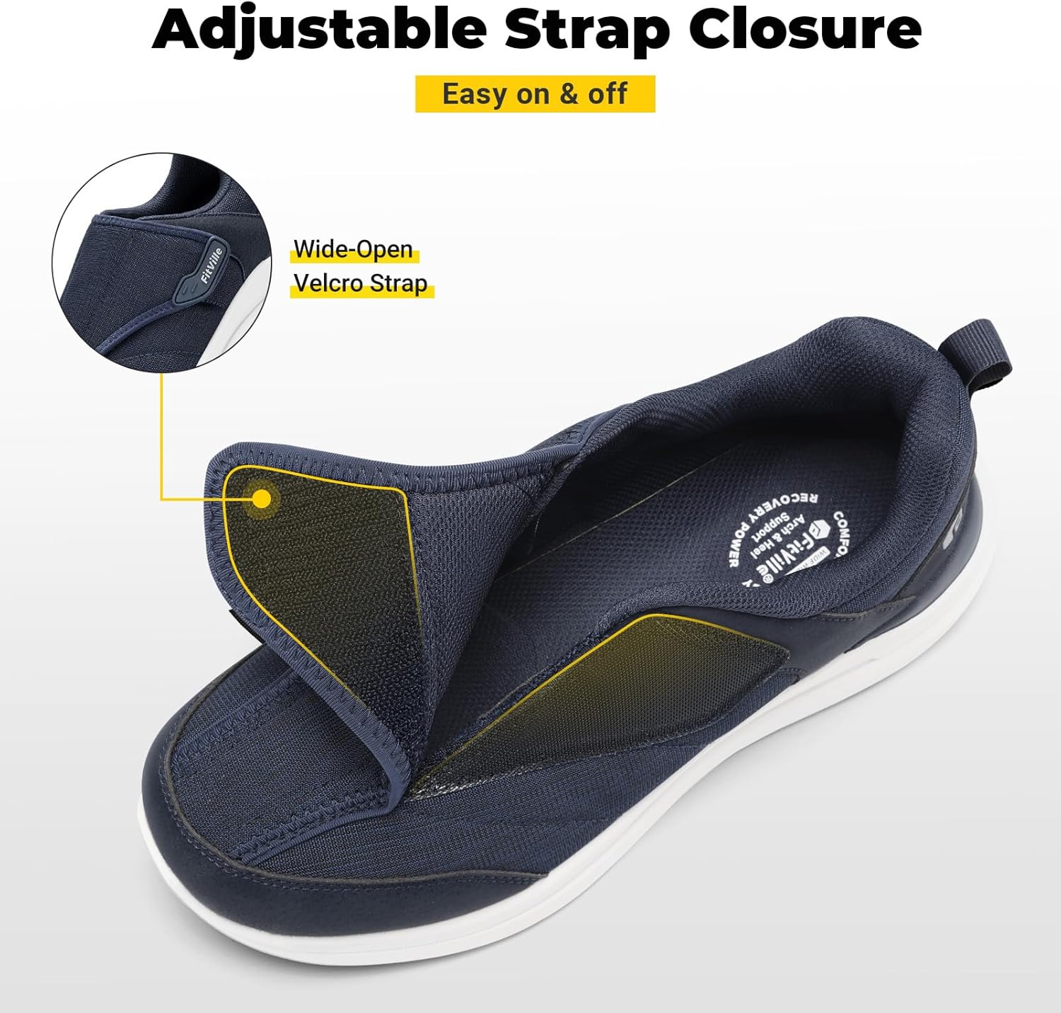 FitVille Diabetic Shoes for Men, Extra Wide Pain Relief Swelling Shoes, Adjustable Strap for Sensitive Feet, All-Day Comfort for Walking & Work, EasyTop Pro V2 - Image 3