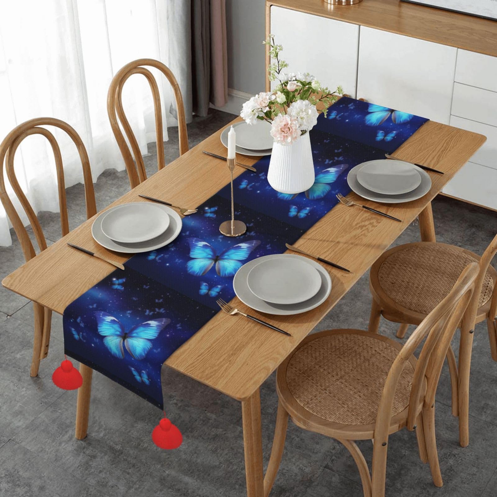 Chemin de table rustique bleu pour table basse ou repas