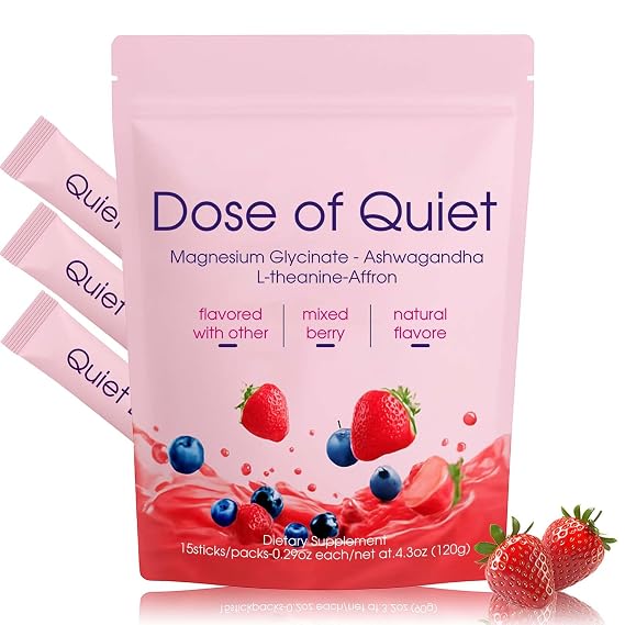 Quiet of Dose Calming Drink Mix Relaxation & Sleep Support with L-Theanine, Affron Saffron Extract, Magnesium Glycinate & Ashwagandha Natural Berry Flavor