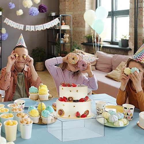 Miniatura 6 de Geetery 4 piezas de acrílico cubo acrílico caja de exhibición de figura de pedestal estante de exhibición con cubo inferior hueco, elevadores de