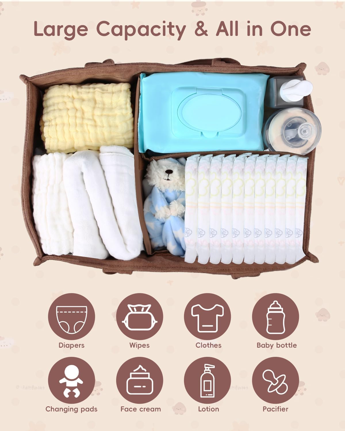 Diaper Caddy Organizer, Quilted Caddy Organizer with Handle, Car Caddy Organizer For Diaper and Wipes, Nursery Storage Basket, Baby Shower Gifts, Registry Search, Newborn Essentials Must Have