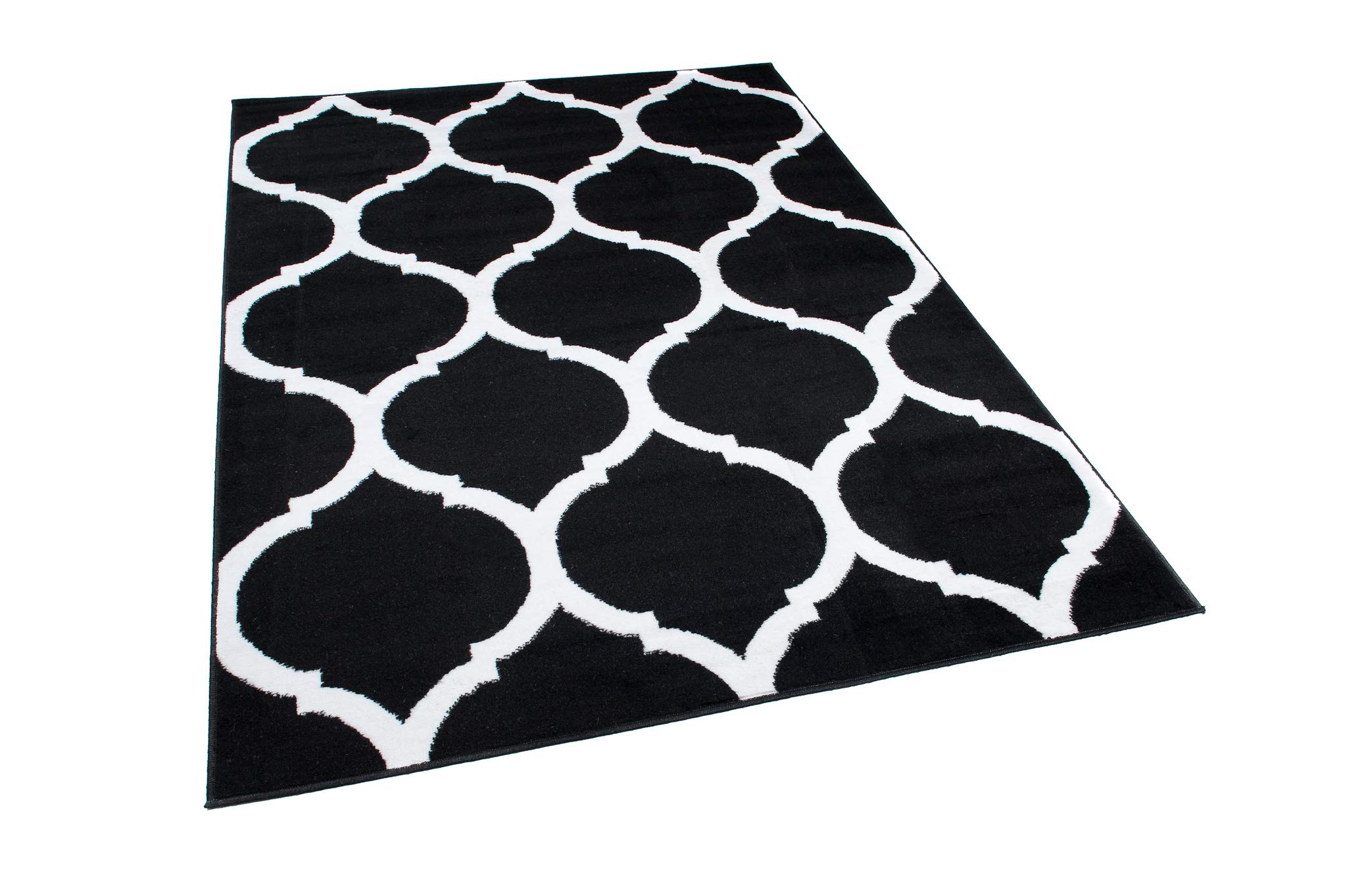 TAPISO Luksusowy dywan z krótkim włosiem, czarno-biały, nowoczesny, marokański, geometryczny wzór, do salonu, pokoju młodzieżowego, Ökotex 140 x 200 cm