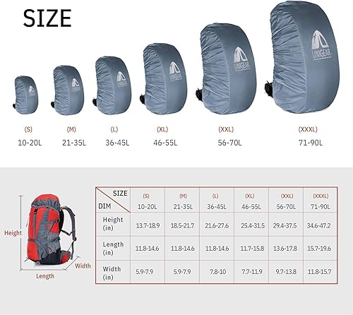 Miniatura 26 de Unigear Cubierta para Mochila Resistente a la Lluvia Clasificación Impermeable 5000mm, Ultraportátil y Duradera con 2 Correas de Hebilla Negro