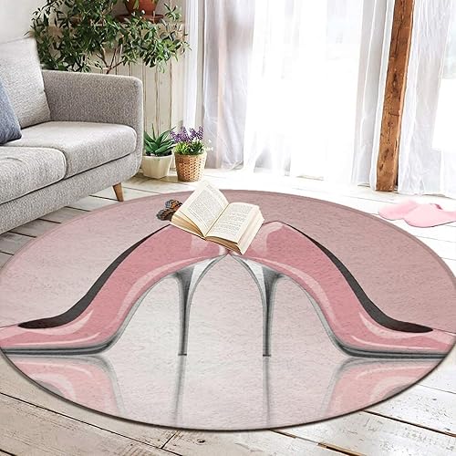 Miniatura 5 de Alfombras redondas de lujo, elegantes, de tacón alto, color rosa, mariposa, para sala de estar, alfombra de juego ultra suave, alfombras circulares