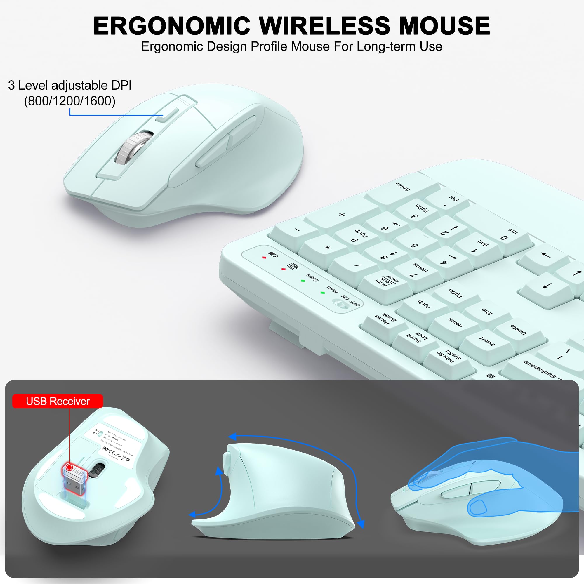 Tastiera e mouse wireless (verde menta)