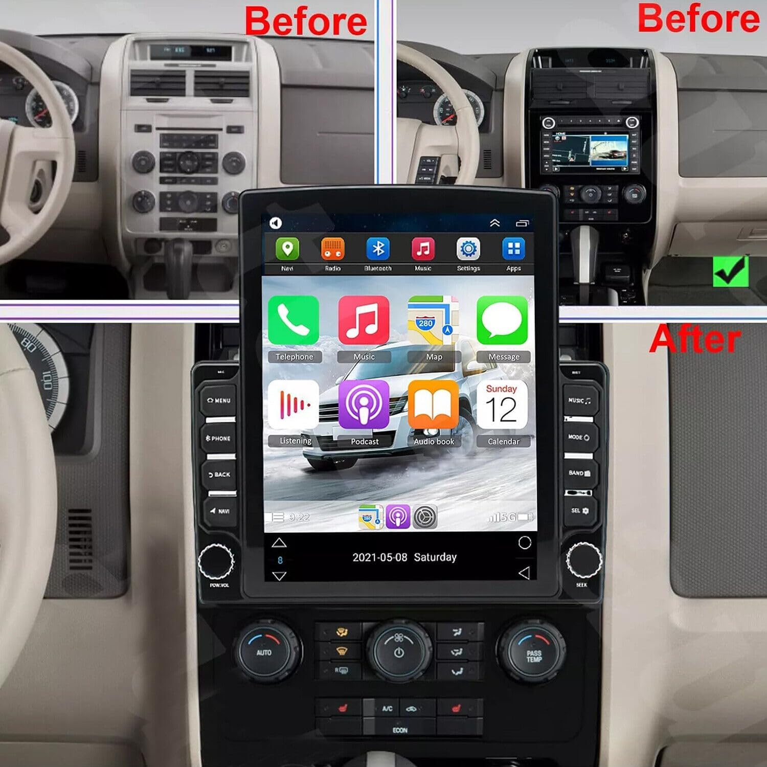 ikasus Android 13.0 Car Radio Stereo for Ford Escape 2007-2012, 9.7 Touchscreen Radio with Wireless Carplay & Android Auto Support Bluetooth Built-in GPS WiFi DSP SWC FM RDS HD Backup Camera [2+32G]