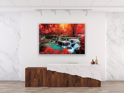 Miniatura 7 de Muolunna BK03969 - Lienzo decorativo para pared, diseño de cascadas de bosque rojo, 1 pieza, árbol de paisaje moderno para sala de estar,