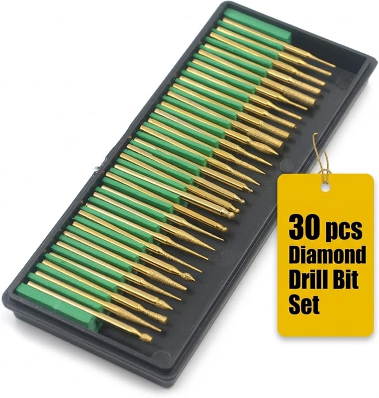 30 Pc Diamond Rotary Tool Bits Set, 120 Grit Engraving Carving Kit, 1/8 Inch Shank Compatible with Dremel, Diamond Burrs for Stone Glass Jewelry Making Etching