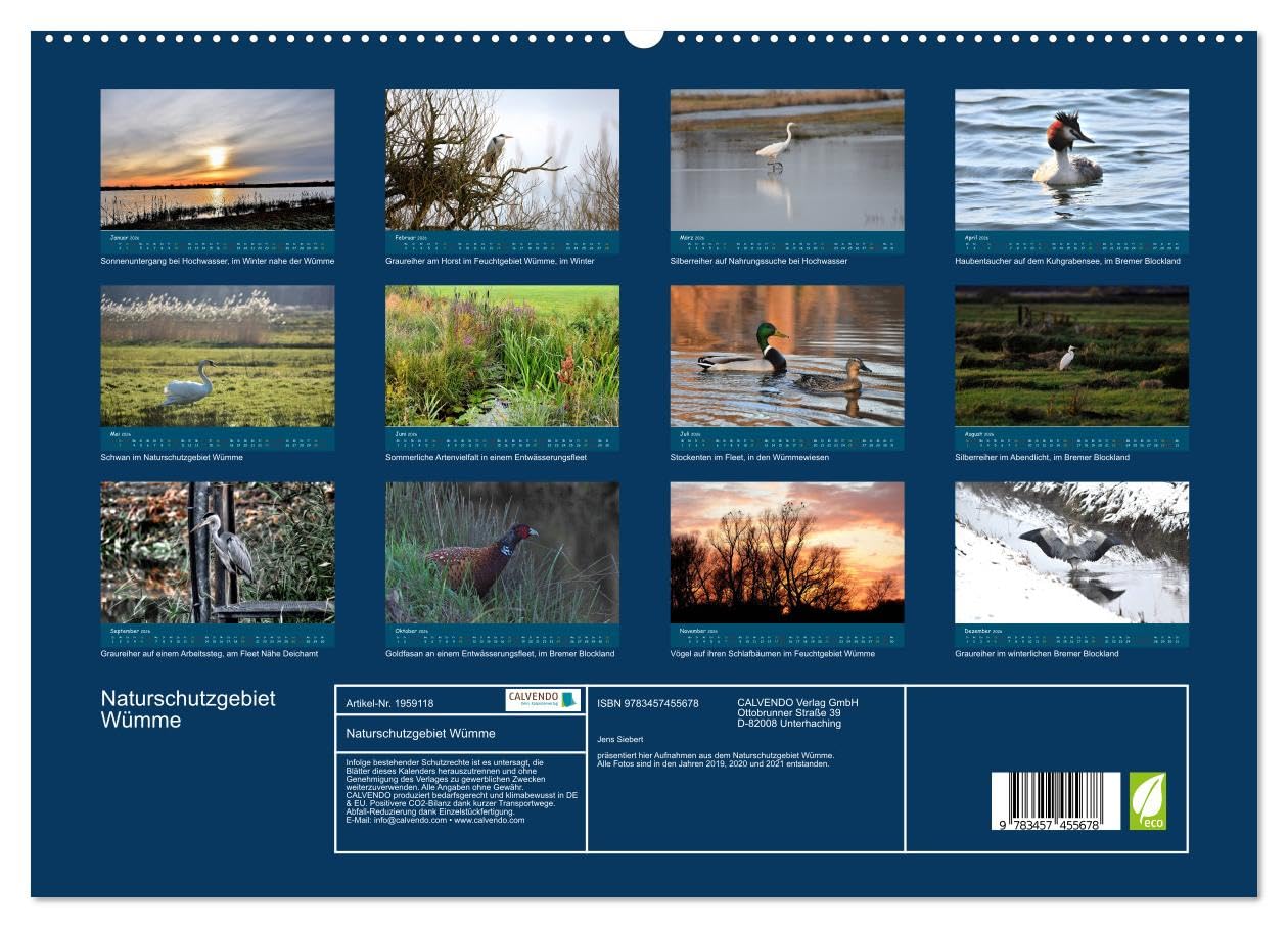 Naturschutzgebiet Wümme (hochwertiger Premium Wandkalender 2026 DIN A2 quer), Kunstdruck in Hochglanz: Ein Fotokalender mit Aufnahmen aus der Wümmeniederung, von Jens Siebert (CALVENDO Natur)