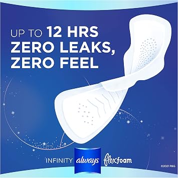 Always Infinity FlexFoam Pads for Women, Size 4, Overnight Absorbency, Unscented, 13 Count