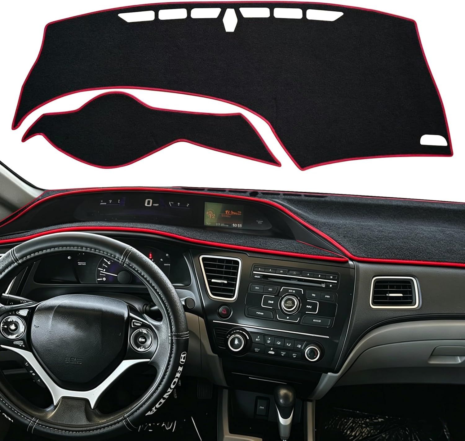 for 2012 2013 2014 2015 Honda Civic Dash Cover, Dashboard Cover mat Custom fit for Honda Civic 2012-2015,Protective Dashboard for Civic Interior Accessory (Red Edge)