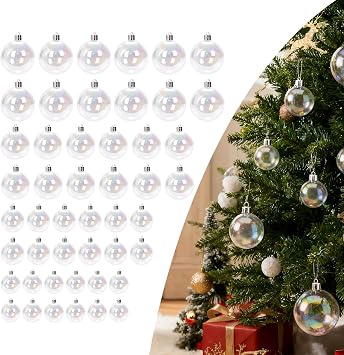 48 Pcs Christmas Rainbow Decorations - Transparent Fillable DIY Hanging Balls, 4 Sizes for Xmas Tree Home Party Decor
