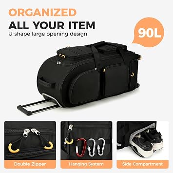 Searock 90L Rolling Duffle Bag with Wheels and Handle