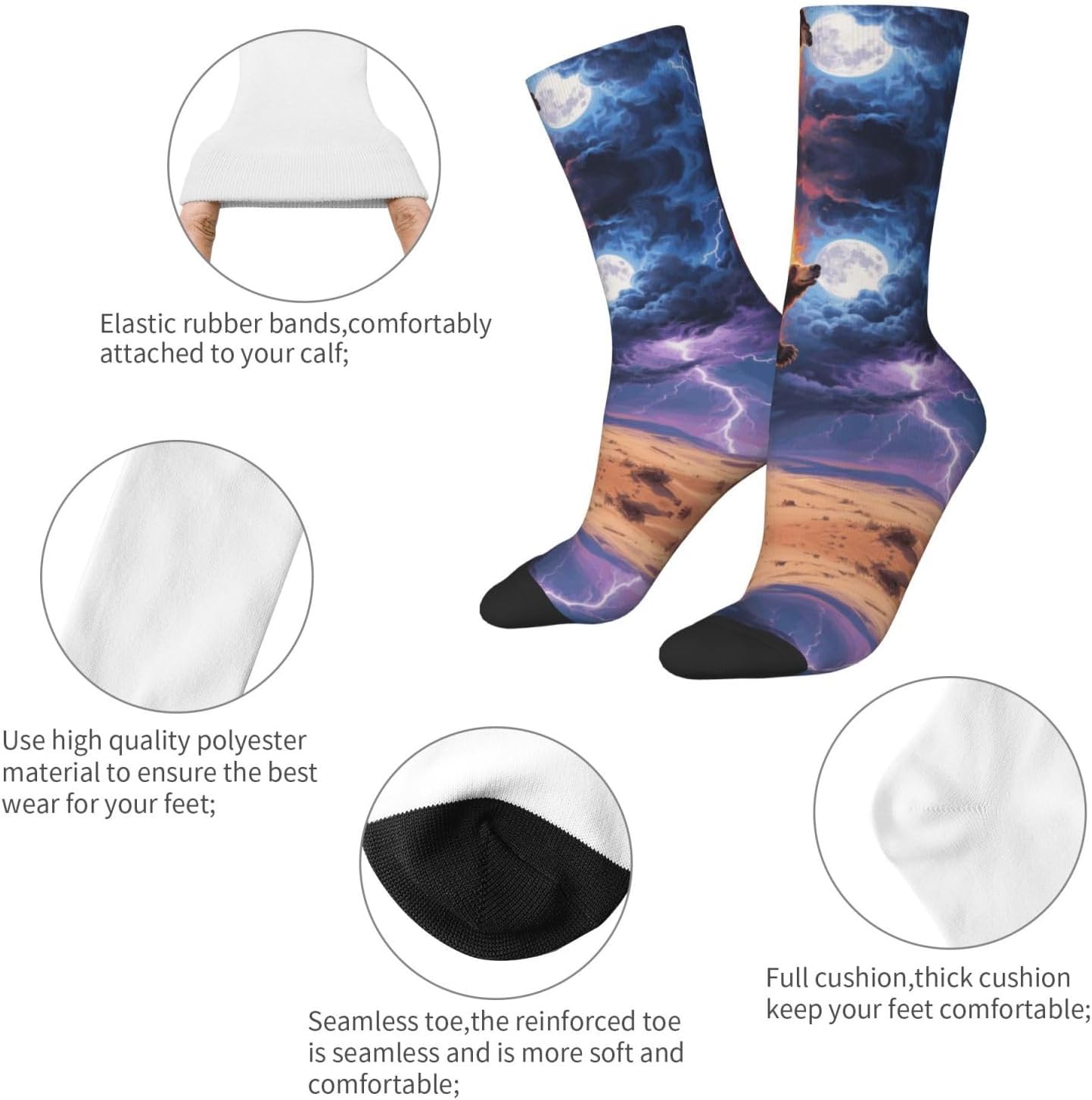 Calf Socks Casual Above Ankle Sock Sun and MoonCrew Socks for Men Women Moisture Wicking Cushion Sports