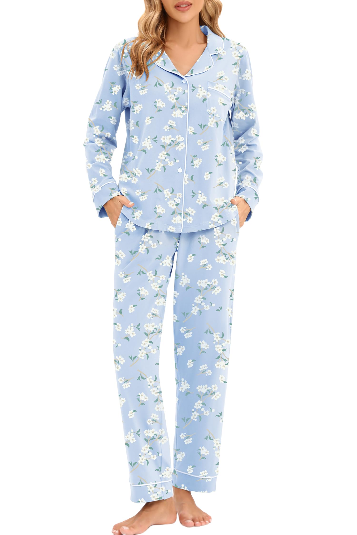LUBOT 100% Cotton Pajamas Knitted Long Sleeve