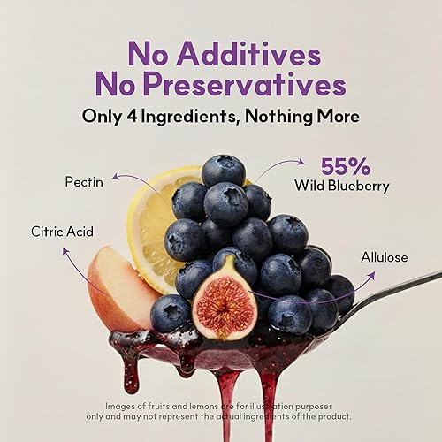 Miniatura 3 de My Normal Mermelada de arándanos baja en calorías, apta para diabéticos, arándanos canadienses 55% jalea de frutas con alulosa, keto y mermelada de