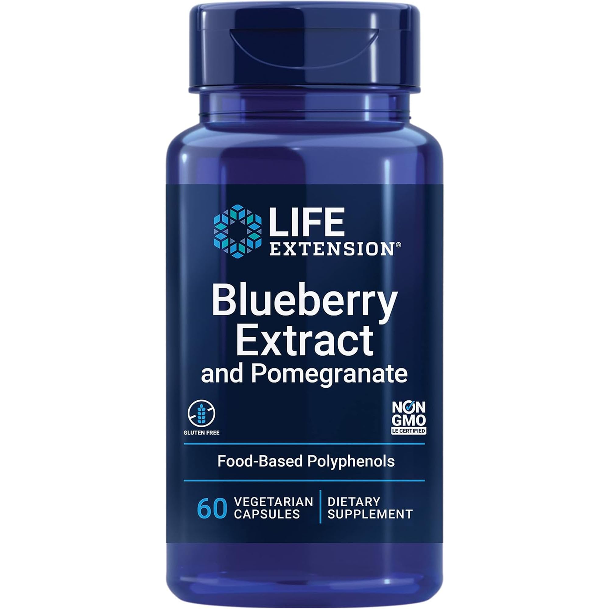 Life Extension, Blueberry Extract and Pomegranate, 60 vegetarische Kapseln, 475mg Wilde Heidelbeerextrakt-Mischung je Dosis, Glutenfrei, Sojafrei, GMO frei, Granatapfelgeschmack