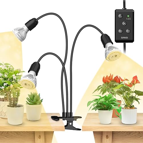 SANSI Luces LED de cultivo para plantas de interior, reemplazo de bombilla sin por vida, 450 W espectro completo 3 clips de cuello de cisne luz de