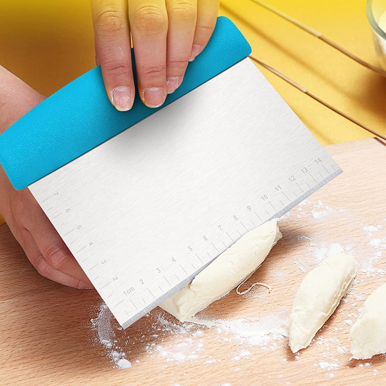 SwissHome Dough Scraper Baking Tools, Scale Dough Cutter Scraper Tool Kitchen Scraper and Chopper, Food Scraper Bread Cutter Bench Scraper for Baking Pastry Cake (1PCS, Blue) 4