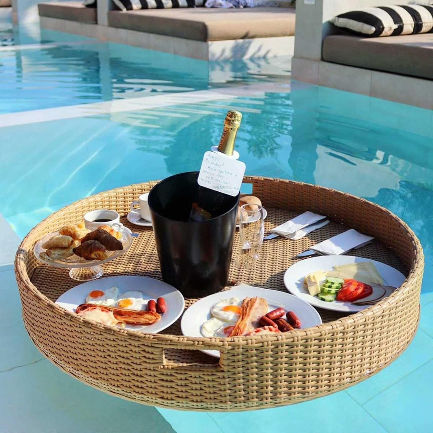 Floating Tray for Pool Luxury Floating Serving Trays Table Bar Round Floating Breakfast Tray Pool Swimming Pool Floats for Adults for Sandbars Spas Bath and Parties