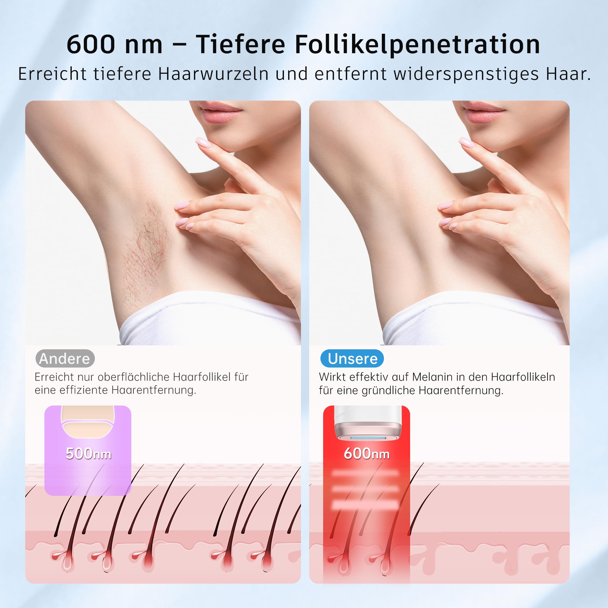 IPL Laser Haarentfernung mit Kühlfunktion, Unbegrenzten Blitzen, 600-1200NM Rotlichttechnologie, Schmerzfrei für Frauen Männer Körper - Rose