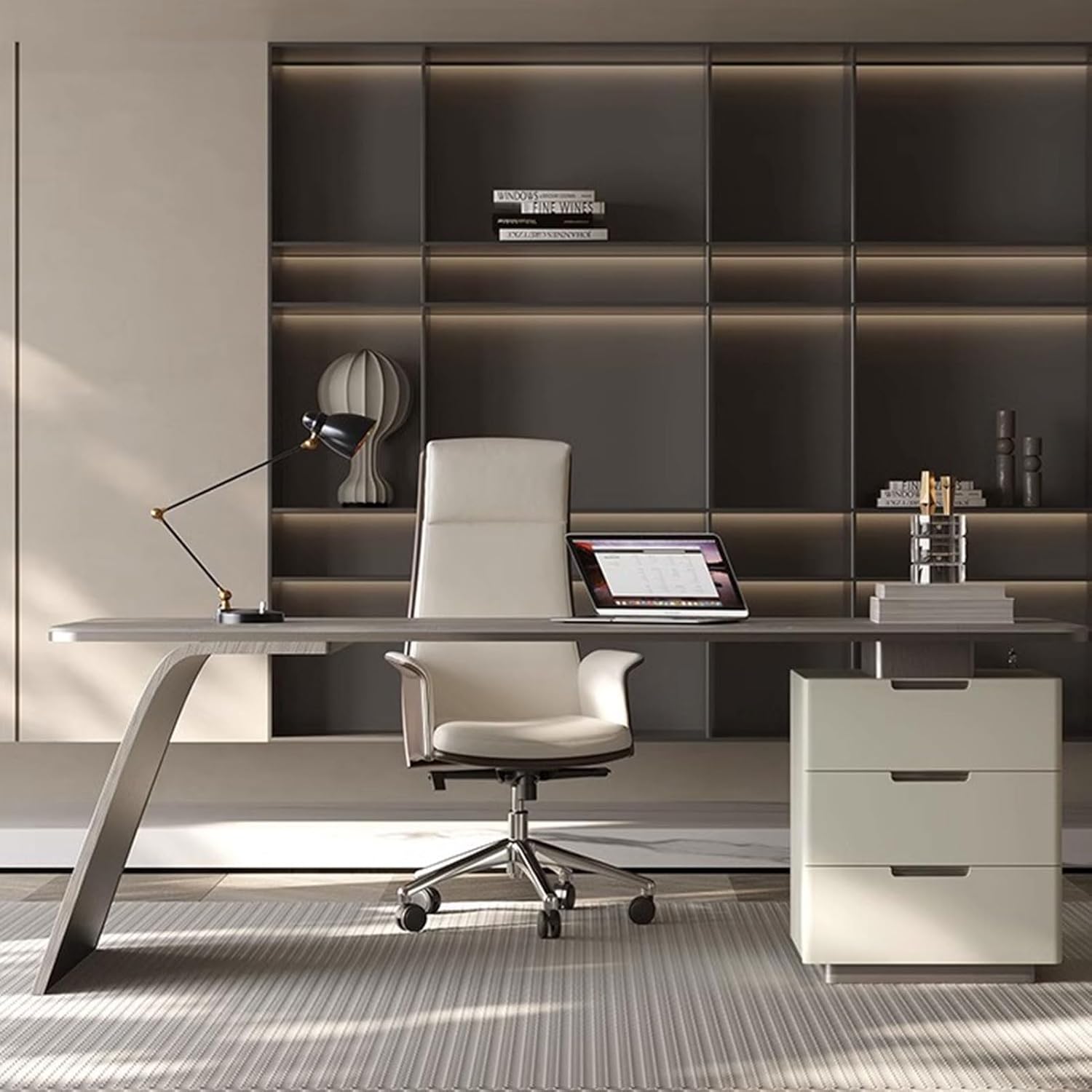 Wood L-Shaped Computer Desk Executive Office Desk with Lateral Cabinet Study Writing Table Business Furniture Set for CEO Boss