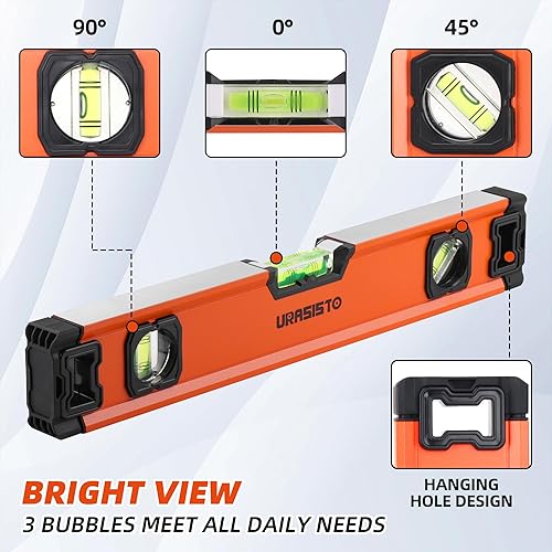Miniatura 5 de Nivel de torpedo, herramienta de nivel de caja magnética con burbujas de 4590180, construcción de aleación de aluminio, 20 pulgadas