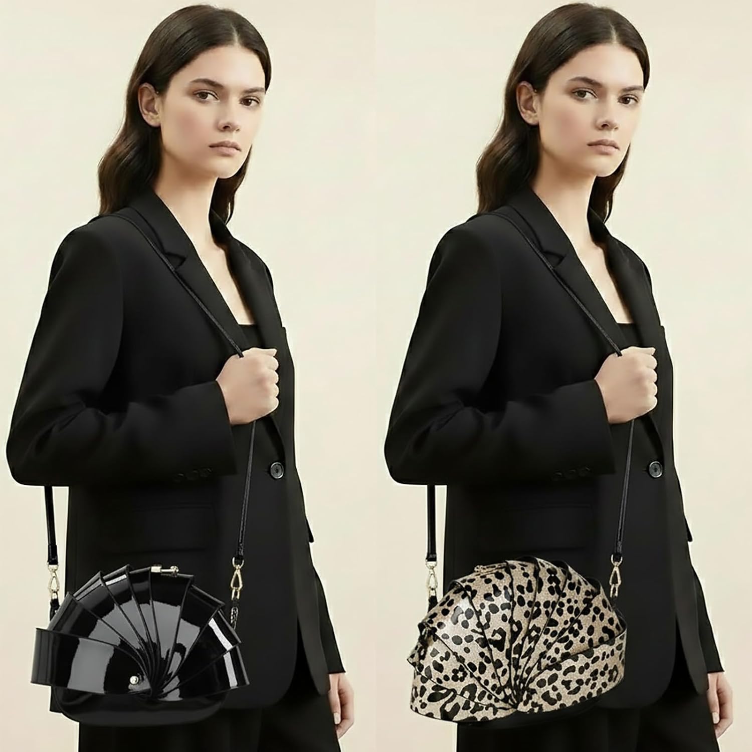 Women PU Leather Unique Novelty Folding Fan Shell Messenger Purse Crossbody Shoulder Bag