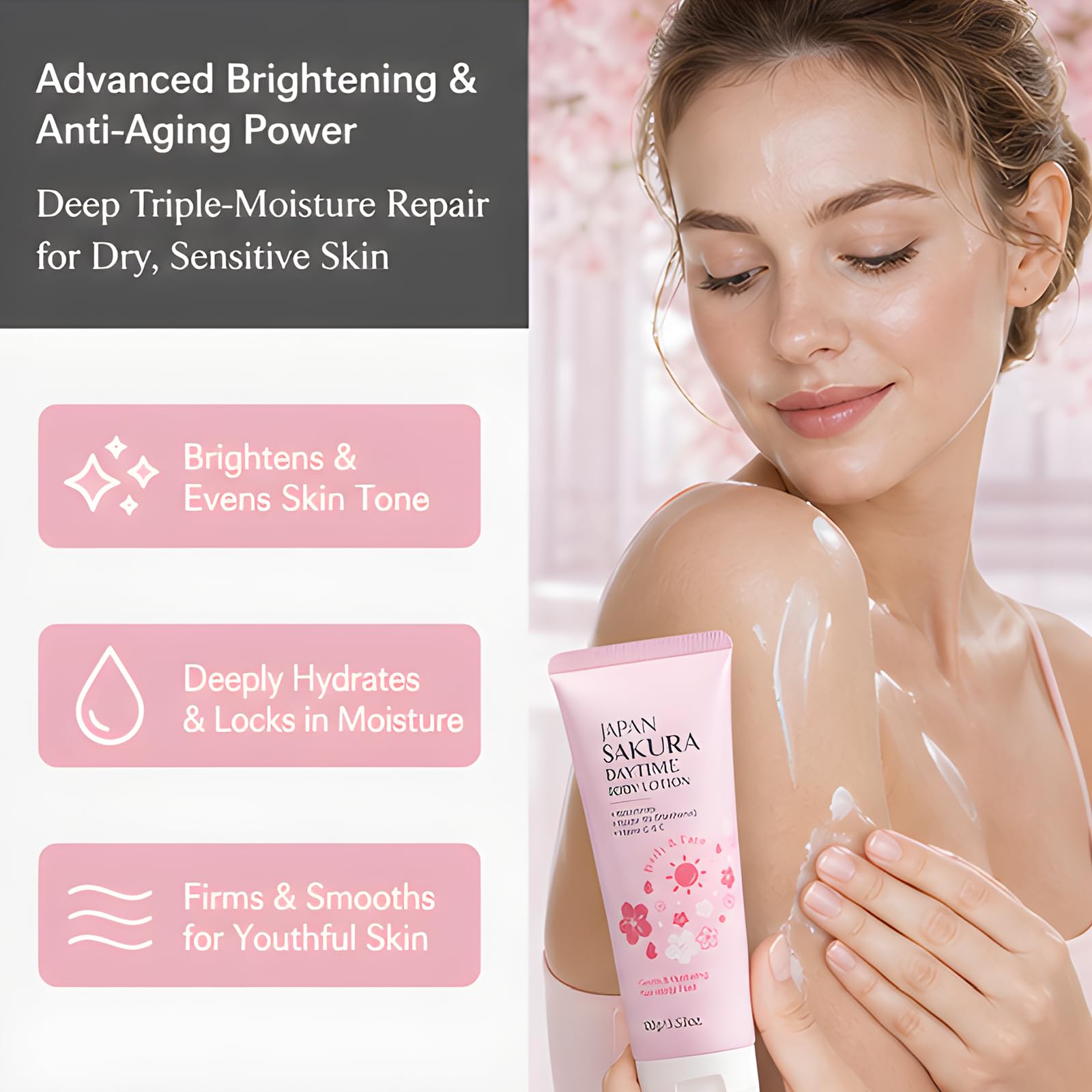 Giapponese Fiori di Ciliegio (Sakura) Illuminante Corpo Lozione - Rassodante e Anti-invecchiamento Idratante Quotidiano, Donne Pelle Secca Serraggio Profumato Idratante Crema (5 pezzi)